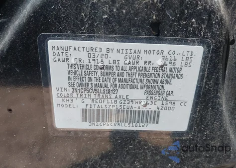 2020 Nissan Kicks Sv Xtronic Cvt z USA, uszkodzony, nr VIN 3N1CP5CV5LL518127